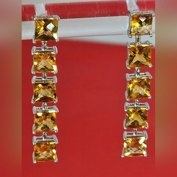 925 Sterling Silver Earrings 3cm with Natural Citrine Gemstone. - Picture 3 of 5